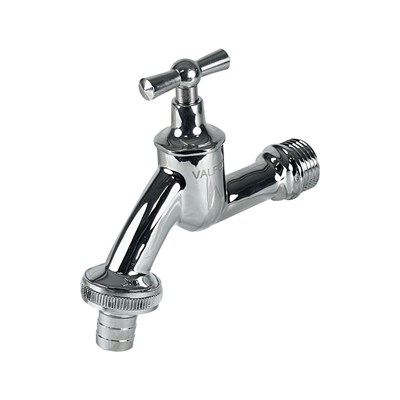 Вентиль латунный водоразборный со штуцером ручка-бабочка декор. VALFEX 1/2" НИКЕЛИРОВАННЫЙ (90/5) К 11168