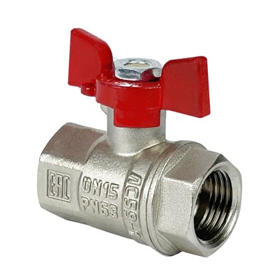 Кран шаровой латунный PREMIUM для ВОДЫ   3/4" ВР/ВР, бабочка, НИКЕЛИР-Й VALFEX 11Б27фт1М (48/12) 11230