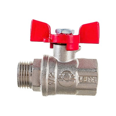 Кран шаровой латунный PREMIUM для ВОДЫ   1/2" ВР/НР,бабочка, НИКЕЛИР-Й VALFEX 11Б27фт1М (72/18) 11232