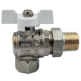 Кран шаровый Никелированный угловой TIM 1/2 американка гайка/штуцер ручка белая бабочка DE1235N 10173