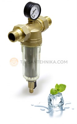 Самопромывной фильтр TIM 3/4 с манометром и пластиковой колбой JH-2002 10256