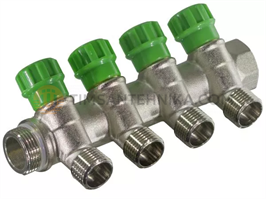 Коллектор с вентилями 135° Никелированный под «ЕВРОКОНУС». 3/4*3/4 (3 выхода) MR135N-3/4-3E 10328