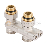 Узел прямой перекрёстный НВ радиаторный со встроенными запорными вентилями и ниппелями 1/2