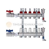 Коллектор для теплых полов с расходомерами TIM 1 - 3/4" Евроконус - 7 выходов ПОЛНЫЙ КОМПЛЕКТ: краны + концевой элемент KA007 10300